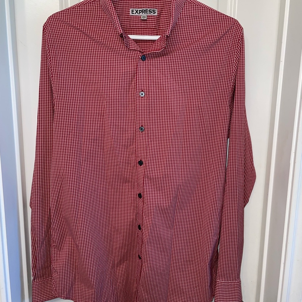 Express Men's Red Gingham Button Down Shirt